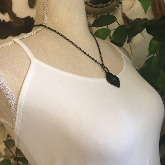Matte black stone accent amulet on chain - Picture 2 of 9